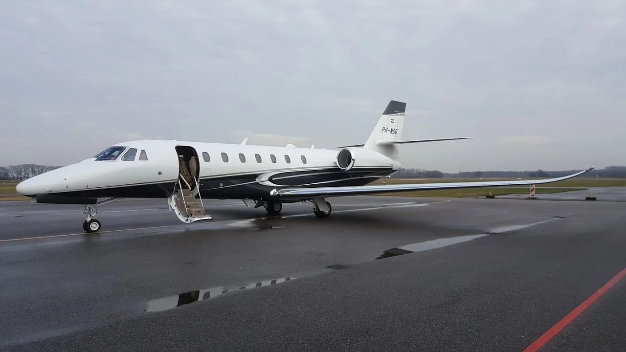 Luxury Citation Sovereign private jet on runway